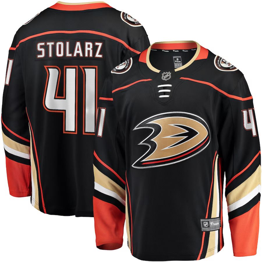 Men Anaheim Ducks 41 Anthony Stolarz Fanatics Branded Black Home Breakaway Player NHL Jersey